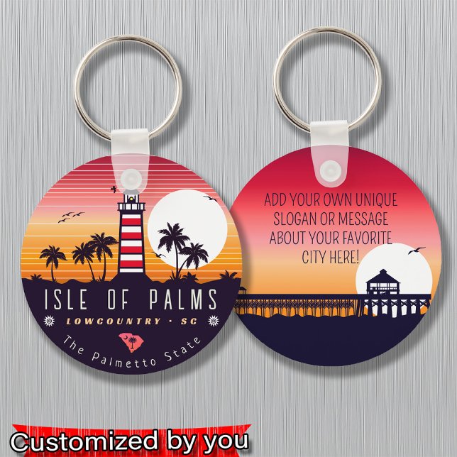 Isle of Palms lighthouse SC Retro Sunset Souvenirs Keychain (Creator Uploaded)