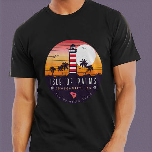 Isle of Palms lighthouse SC Retro Sunset Souvenirs T-Shirt