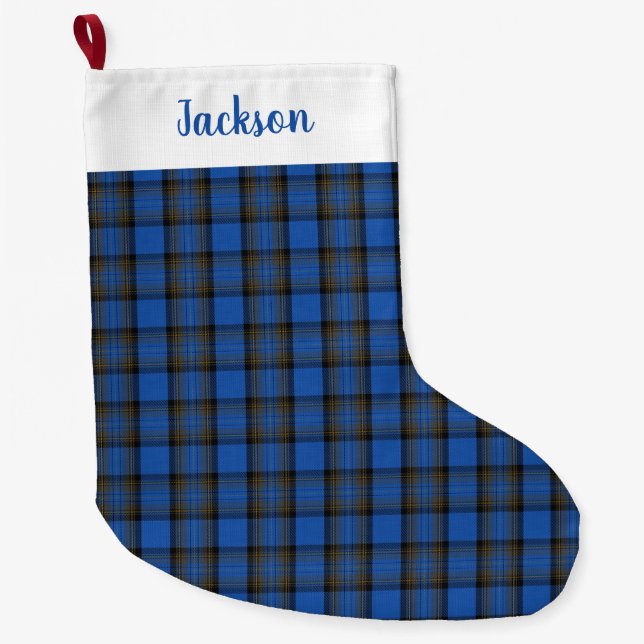 Isle of Skye Blue Tartan Plaid Pattern Large Christmas Stocking (Front)