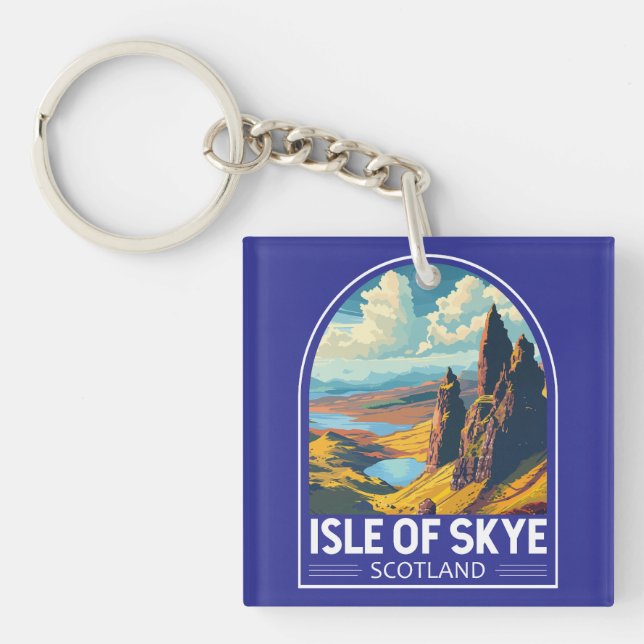 Isle of Skye Scotland Travel Art Vintage Keychain (Front)