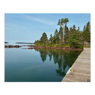 Isle Royale Malone Bay dock and glass smooth Lake Poster