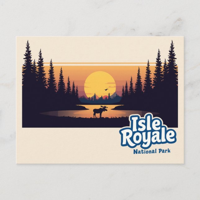 Isle Royale Moose Sunset Vintage Art Postcard (Front)