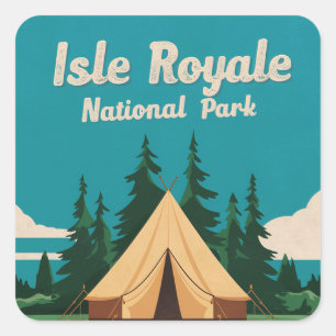 Isle Royale National Park Camping Illustration Square Sticker