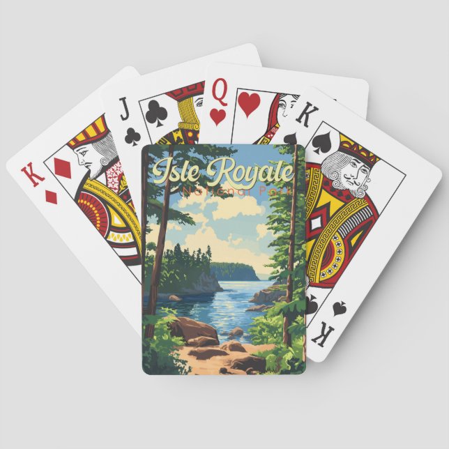 Isle Royale National Park Illustration Travel Art Playing Cards (Back)