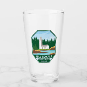 Isle Royale National Park Lighthouse Retro Emblem Glass