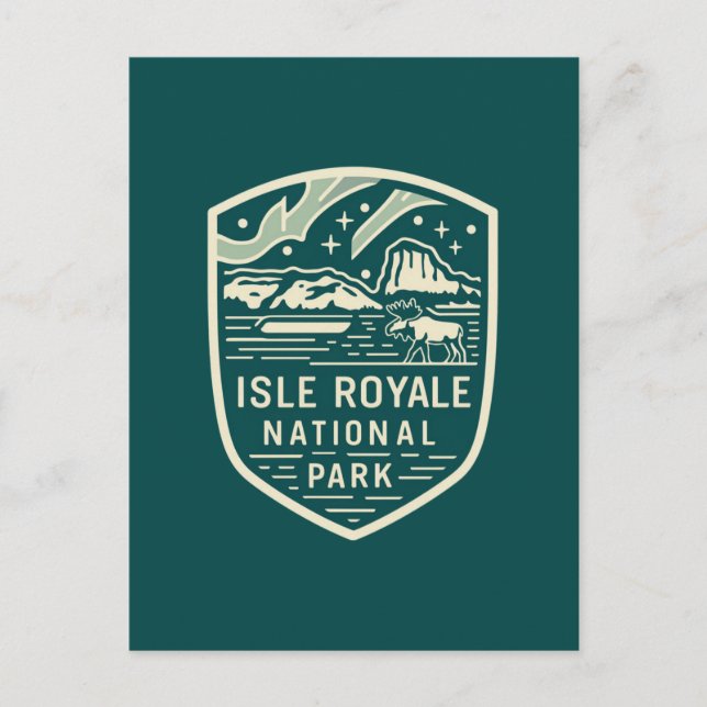 Isle Royale National Park Magical Night Emblem Holiday Postcard (Front)