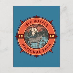 Isle Royale National Park Moose Retro Compass Postcard