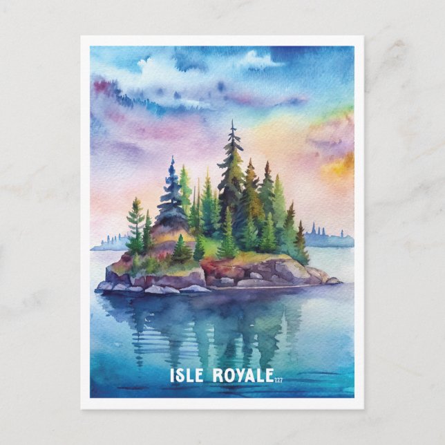 Isle Royale National Park Watercolor Painting Postcard (Front)