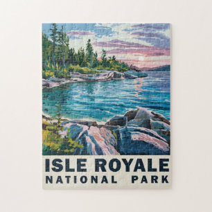 Isle Royale National Park Watercolor Vintage Art Jigsaw Puzzle