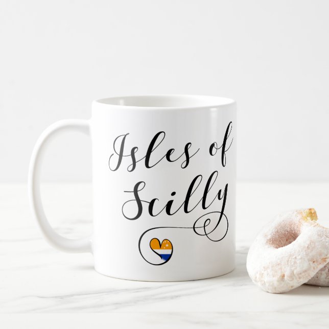 Isles of Scilly Flag Heart Coffee Mug (With Donut)