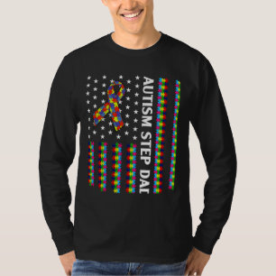 Ism Autism Awareness Proud Autism Step Dad Us Flag T-Shirt