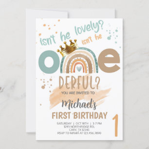 Isn't he lovely, One-derful boy birthday invite. Invitation
