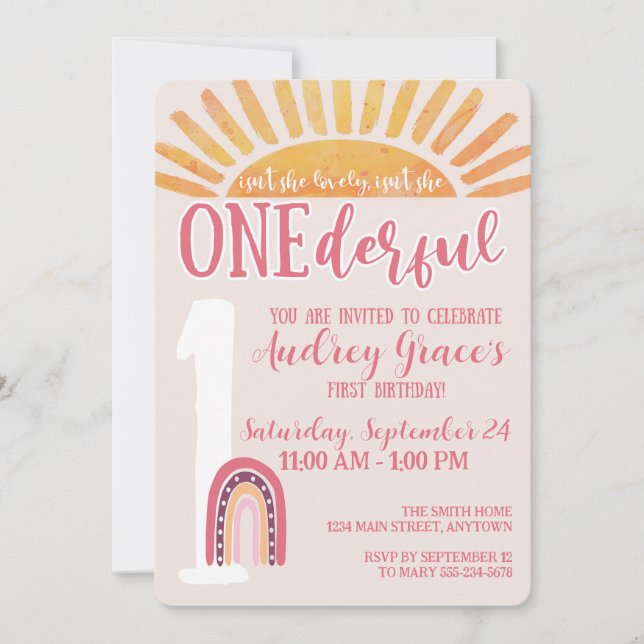 Isn't She ONEderful Birthday Invitation (Front)