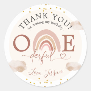 Isn't She Onederful Boho 1st Birthday Thank You Classic Round Sticker