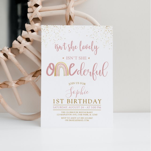  Isn't She ONEderful Boho Rainbow First Birthday Invitation (Creator Uploaded)