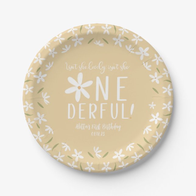 Isn't She Onederful Daisy First Birthday Plate (Front)