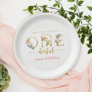 Isn't She Onederful Girl 1st Birthday Party Paper Plate