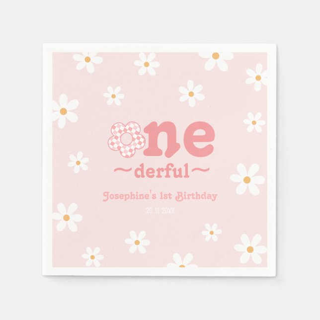 Isn't She Onederful Retro Groovy Flower Birthday Napkin (Front)