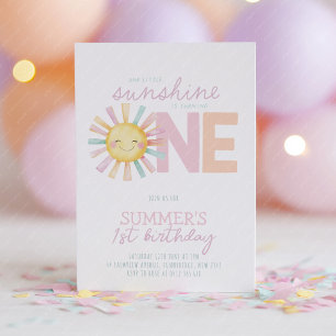 Isn't She Onederful Sun Girl Pastel 1st Birthday Invitation