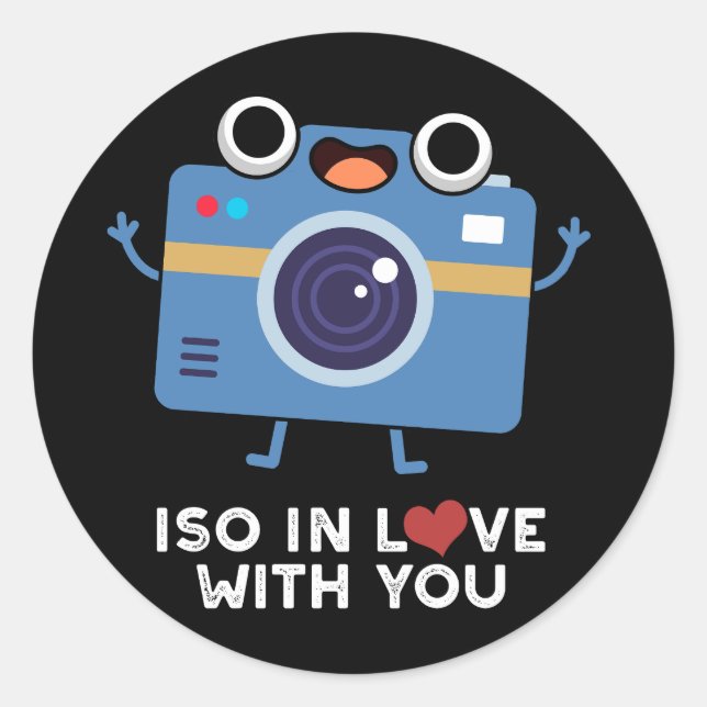 ISO In Love With You Funny Camera Pun Dark BG Classic Round Sticker (Front)