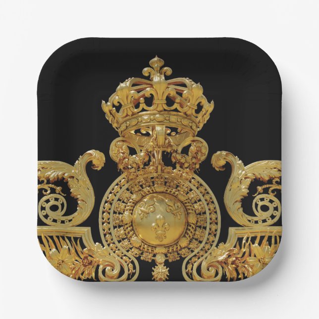Isolated Golden gate of Versailles castle - France Paper Plate (Front)