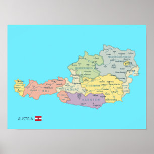 Isolated map of Austria Regions Poster