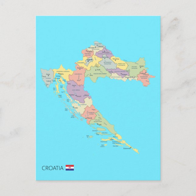 Isolated map of Croatia Regions Postcard (Front)