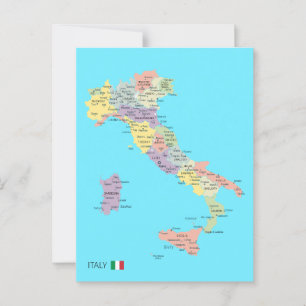 Isolated map of Italy Regions Postcard
