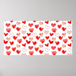 Isolated watercolor illustrated red love hearts pa poster