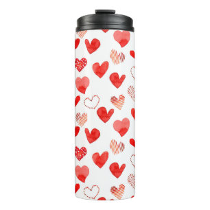 Isolated watercolor illustrated red love hearts pa thermal tumbler
