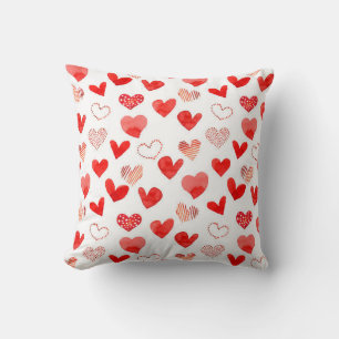 Isolated watercolor illustrated red love hearts pa throw pillow