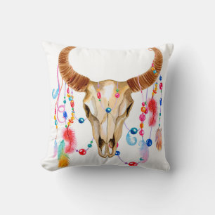 Isolated Watercolor Skull: White Background. Throw Pillow