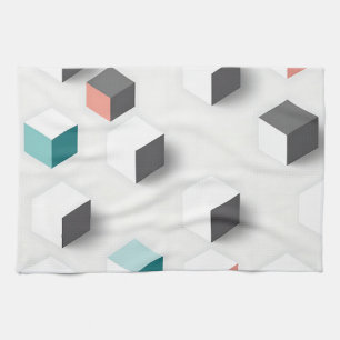 Isometric 3D Cubes Geometric Abstract Pattern Kitchen Towel