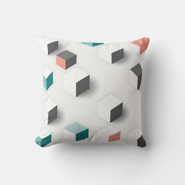 Isometric 3D Cubes Geometric Abstract Pattern Throw Pillow (Front)