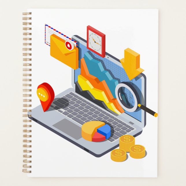 Isometric Business Data Analytics Laptop Planner (Front)