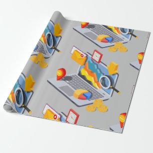 Isometric Business Data Analytics Laptop Wrapping Paper