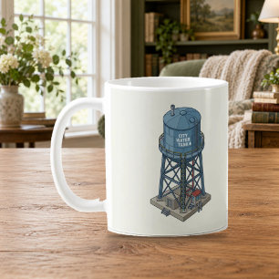 Isometric City Water Tower Retro Mug
