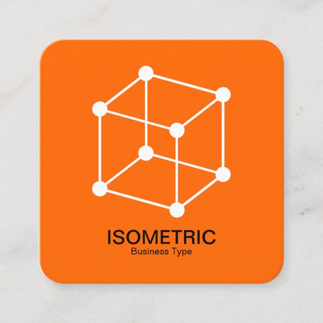 Isometric Cube -  White and Black on Orange Square Business Card (Front)