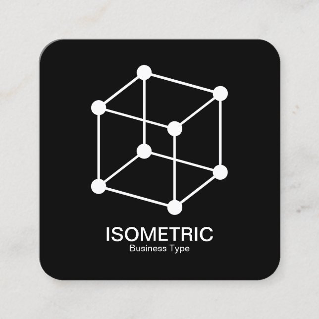 Isometric Cube -  White on Black Square Business Card (Front)