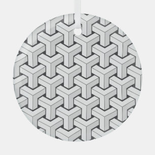 Isometric Cubes Black White Pattern Glass Ornament