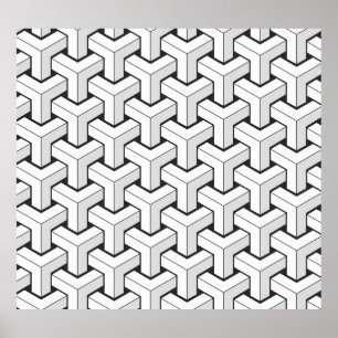 Isometric Cubes Black White Pattern Poster