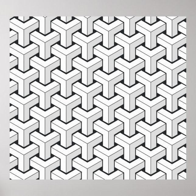 Isometric Cubes Black White Pattern Poster (Front)
