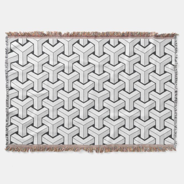 Isometric Cubes Black White Pattern Throw Blanket (Front)