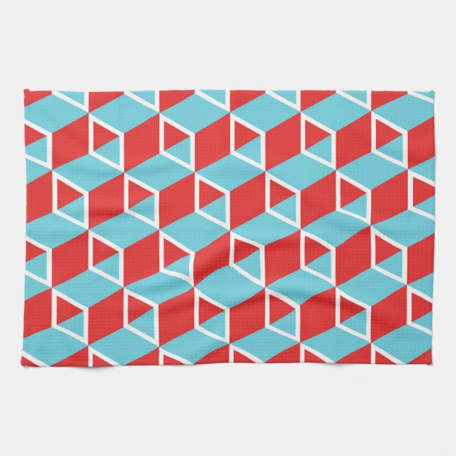 Isometric Cubes: Colourful Vintage Background. Kitchen Towel (Horizontal)