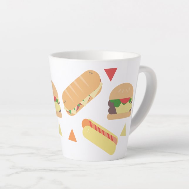 Isometric Fast Food Mix Restaurant Burger Hot Dog Latte Mug (Right Angle)