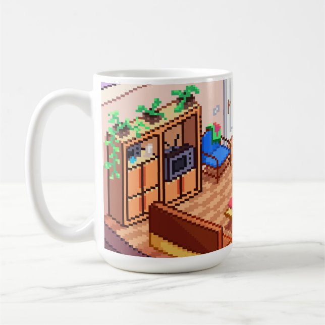 Isometric  Pixel Art Gaming PC Room Coffee Mug (Left)