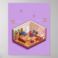 Isometric  Pixel Art Gaming PC Room