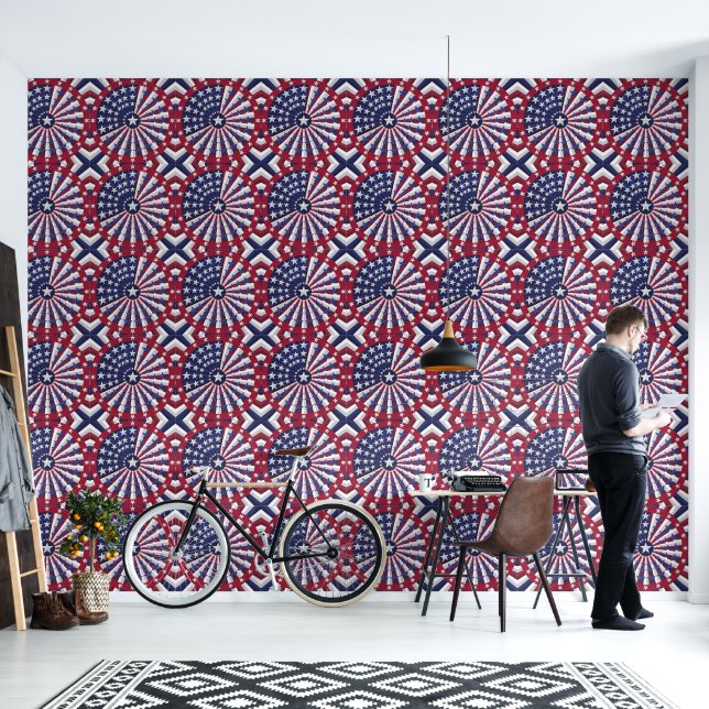  Isometric USA Flag Pattern Wallpaper & Curtain (Living Room)