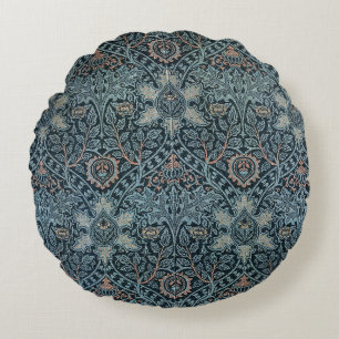 Ispahan Vintage Blue Pattern by William Morris Round Pillow