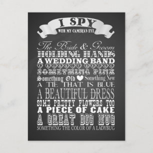 Ispy wedding favour game vintage wedding chalkboar postcard